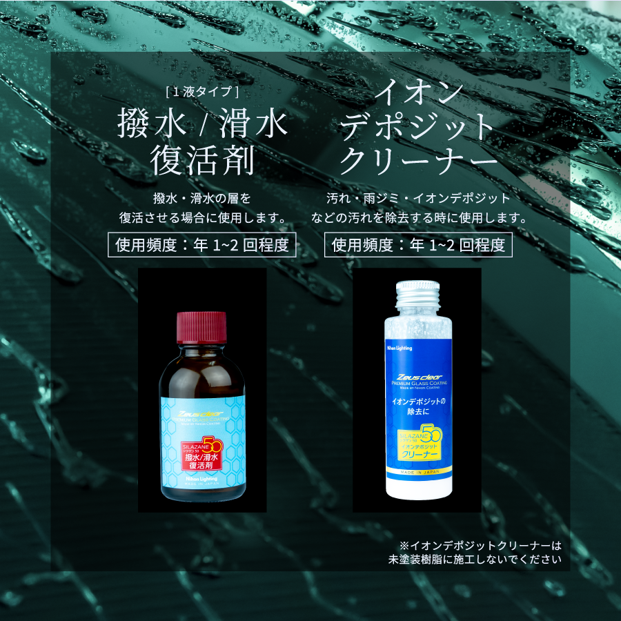dorublog | ガラスコーティング復活キット シラザン50の撥水滑水復活剤とイオンデポジットクリーナー評価使い方